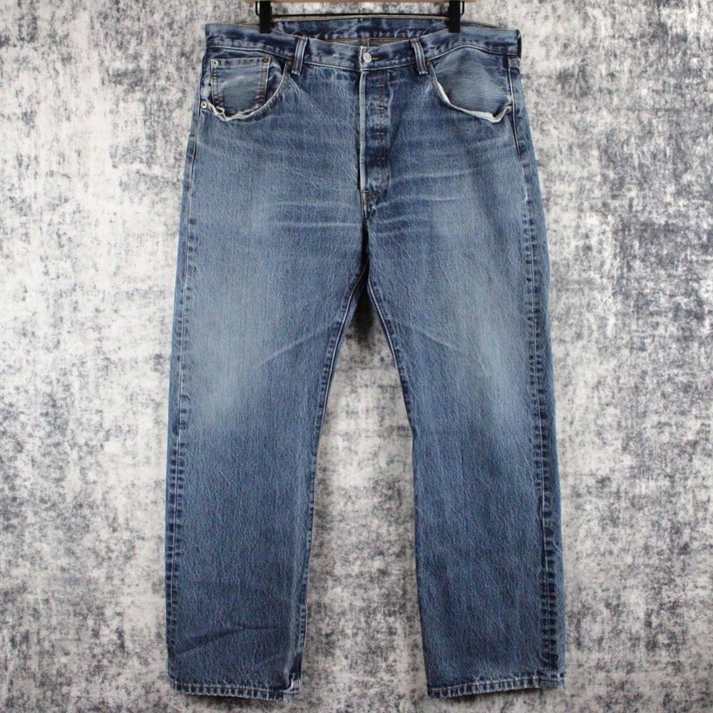 Vintage Y2K Levis 501 Jeans Mens 38 x 30 Faded Button Fly Blue Distressed MEX